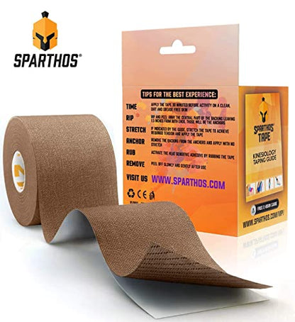 Sparthos Kinesiology Tape [Mountain Brown - 16.4ft Uncut Roll] x Ice Packs for Injuries [Size Medium + Cover]