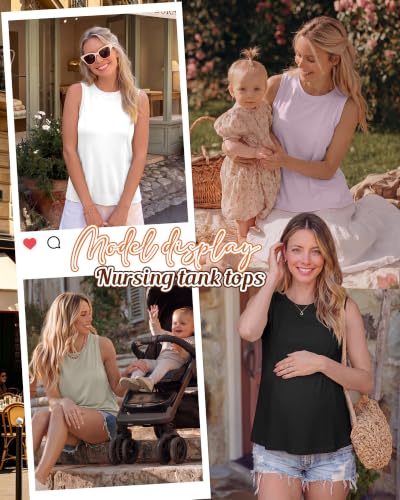 4 Pack Women Nursing Tank Tops Breastfeeding - color: Cement Gray, Light Purple, White, Black, size: Large