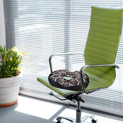 Donut Pillow for Hemorrhoids Seat Cushion for Tailbone Pain Relief - color: Mandala Black