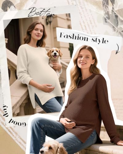 3 Pack Women's Maternity Waffle Knit Shirts - color: Apricot, Khaki, Brown, size: Small