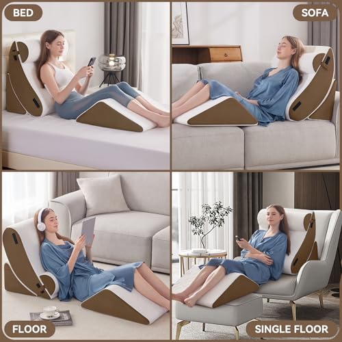 Negwoo 4PCS Wedge Pillow Set for After Surgery,Bed Wedge Pillow, Brown - color: Brown, size: 4 PCS-Standard