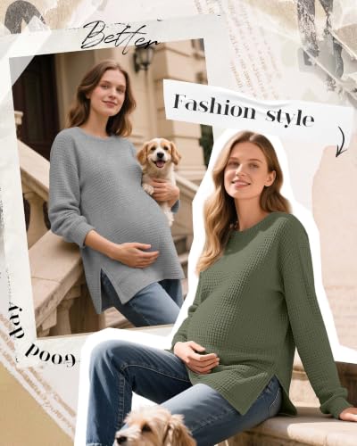 3 Pack Women's Maternity Waffle Knit Shirts - color: Army Green, Light Grey, Black, size: Large