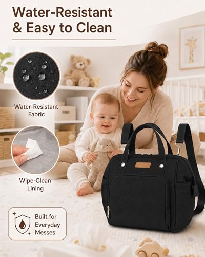FHELAD HELAD Small Diaper Bag Backpack, 4 in 1 Mini Baby Bag for Short Trip - color: Black