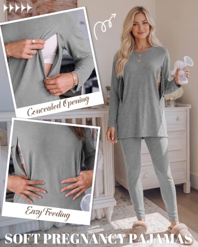 Neer Maternity Nursing Pajamas Sets 2 Piece Outfits - color: Light Heather Gray, size: Large
