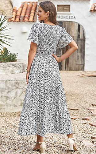 PRETTYGARDEN Women's 2026 Summer Casual Flutter Sleeve Floral Maxi Dress - color: White, size: Small