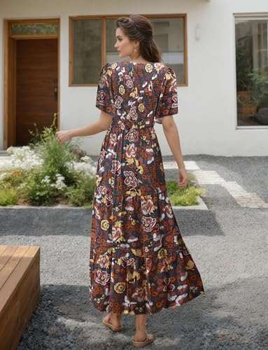 CzzzyL Womens Nursing Dress Summer Floral Print Smocked Maxi with Pockets - color: Grey, size: Small