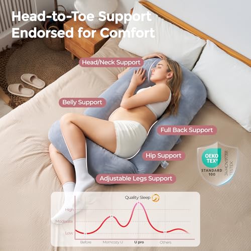 Momcozy Pregnancy Pillow for Sleeping - Dreamlign U Pro Maternity Pillow - color: Grey