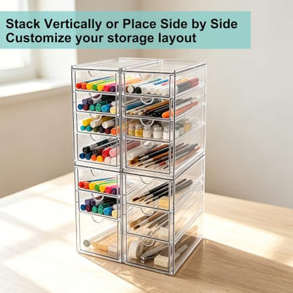 Prsildan Acrylic Desk Organizers with 14 Drawers, Stackable Makeup Storage - size: Stackable-14 Drawers