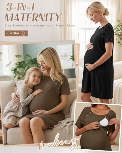 Huukeay 2 Pack Labor and Delivery Hospital Gown - color: Black, Coffee, size: Large