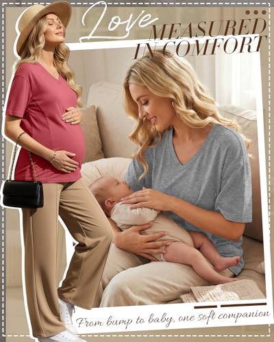 4 Pack Women's Oversize Nursing Tops - color: Light Red, Dark Purple, Light Gray, Black, size: Small