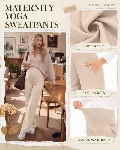 3 Pack Women's Maternity Yoga Pants with Pockets - color: Apricot, Slate Blue, Black, size: Medium