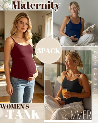 3 Pack Women's Maternity Tank Tops - color: Burgundy, Navy Blue, Black, size: Small