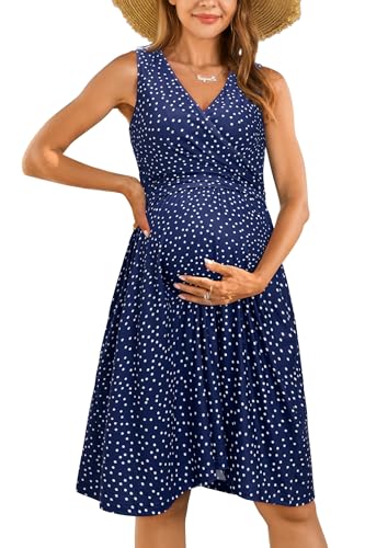 OUGES Women's Wrap Tank Breastfeeding Nursing Maternity Dress - color: Sleeveless-floral W, size: Large