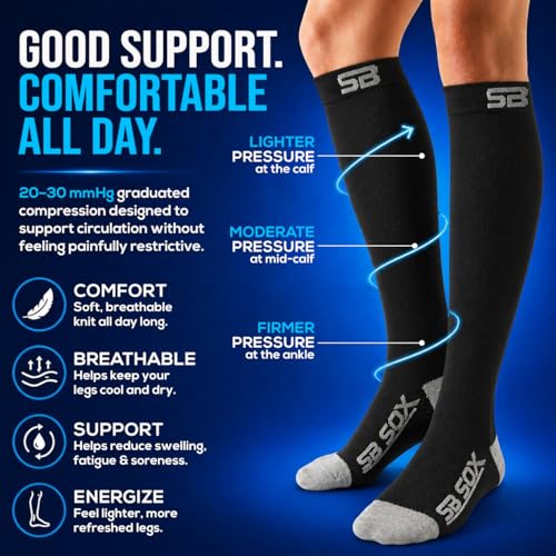 SB SOX Compression Socks for Men & Women (20-30mmHg) - color: Black/Gray, size: Medium