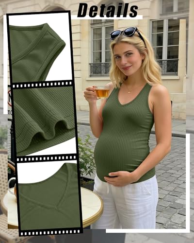 3 Pack Maternity Tank Tops Ribbed V Neck - color: Army Green, Light Gray, Black, size: X-Large