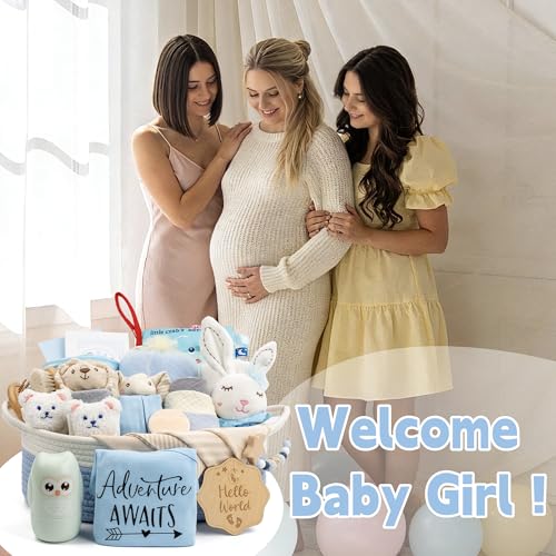 30 Piece Baby Gift Basket – Luxury Curated Baby Gift Basket for Newborn - color: White blue