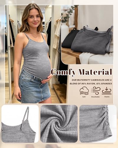 3 Pack Women's Maternity Tank Tops - color: Light Mixed Gray, Dark Mixed Gray, Black, size: X-Large