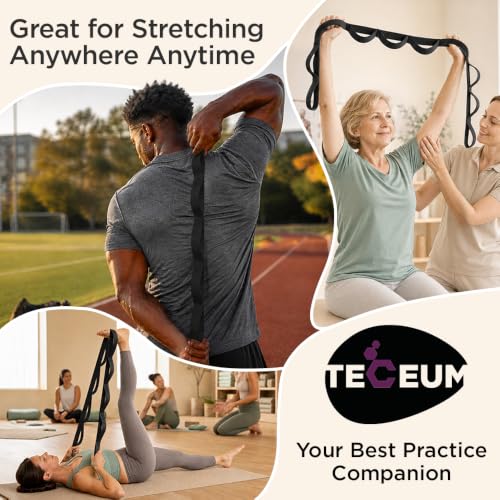 TECEUM Stretching Strap with 10 Loops for Physical Therapy & Rehab - color: Black, size: Polypropylene 1” W - 10 Loops
