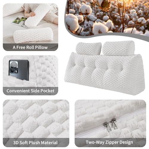 EUHAMS Headboard Pillow Full with Neck Roll, Triangular Backrest Pillow - color: White, size: Full