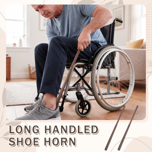 1 Pcs 33'' Wooden Shoe Horn Long Handle for Seniors with Hanging Loop - size: 33''