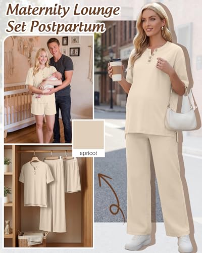 Women Maternity Lounge Set - color: Apricot, size: Medium