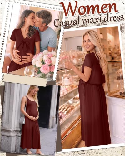 Women's Maxi Sundress Cropped Cardigan Set - color: Burgundy, size: Medium