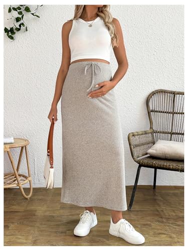 MakeMeChic Women's Maternity 2Pc Sets Crew Neck Crop Tank Tops Mid Skirt - color: Multicolor, size: Large