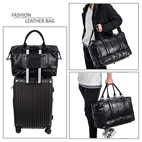 Weekender Overnight Bag Carry On Bag Travel Bag with Shoe Pouch - color: Black