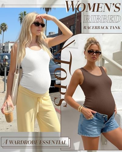 Locoowai 3 Pack Women's Maternity Tank Tops - color: Coffee, White, Black, size: Small