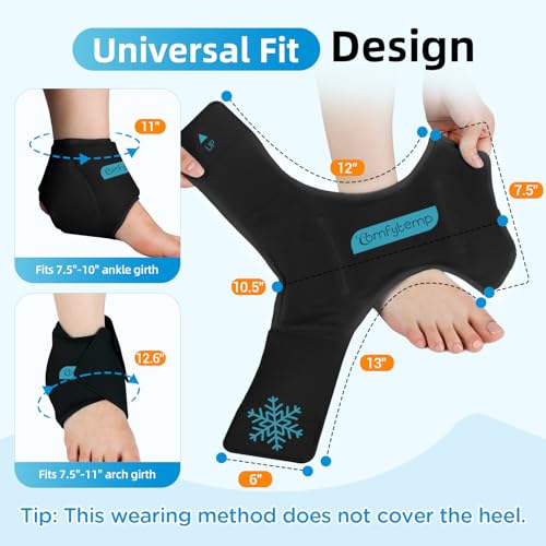 Comfytemp Ankle Ice Pack Wrap for Sprained Ankles, Plantar Fasciitis, 2pcs - color: Black, size: Standard