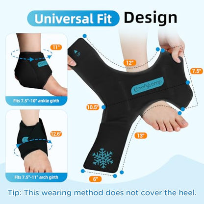 Comfytemp Ankle Ice Pack Wrap for Sprained Ankles, Plantar Fasciitis, 2pcs - color: Black, size: Standard