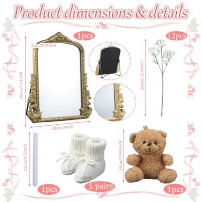 Pregnancy Announcement Mirror Set Newborn Shoes Flower Bear Pen