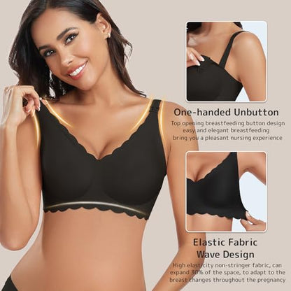 Gailife 3 Pack Nursing Bras for Breastfeeding Seamless Maternity Sleep Bra - color: Black/Grey/Purple, size: X-Large