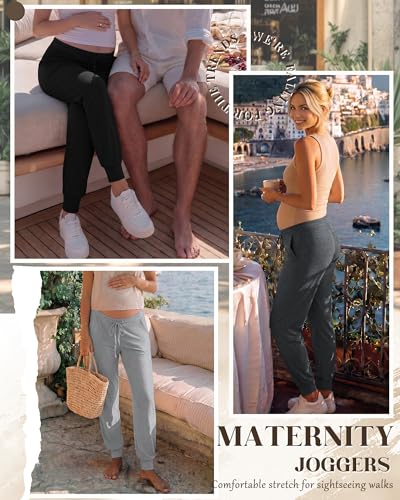 3 Pack Women Maternity Pants Pregnancy Lounge Jogger - color: Black, Dark Gray, Light Gray, size: Medium