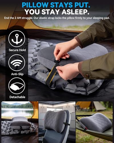 Hikenture Camping Pillow with Removable Cover, Ultralight Inflatable Pillow - color: Grey
