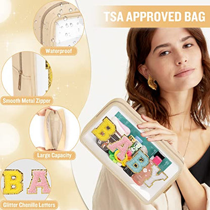 Chenille Letter Clear Makeup Bag with Zipper and Waterproof Nylon - color: BABY-Beige