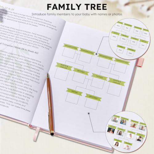JUBTIC Pregnancy Journal, Baby Book Keepsake, Pink Linen Hardcover - color: Pink