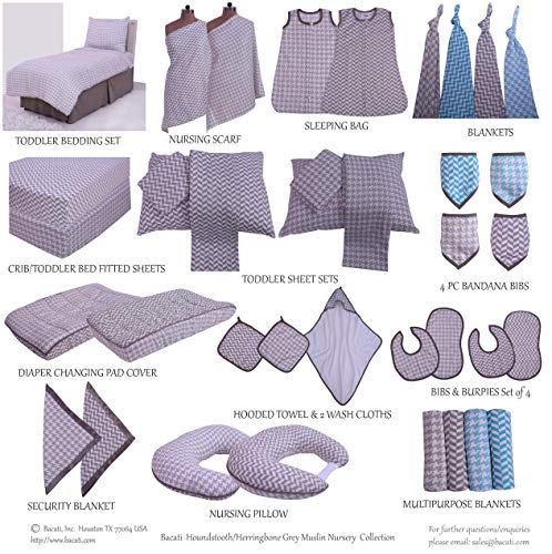 Bacati Houndstooth/Herringbone Muslin Nursing Pillow Cover Made with 100 Percent Cotton and Polyfilled Insert, Grey