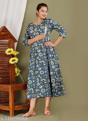 Women's Pink Cotton Pregnancy & Breastfeeding Maxi Dress - color: Light Grey, size: Medium