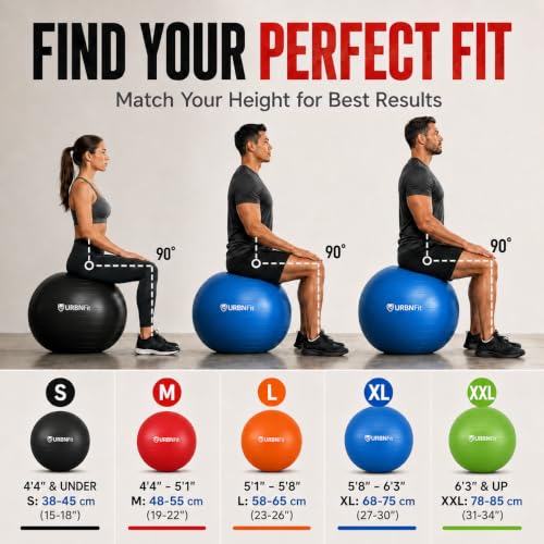 URBNFit Yoga Ball - Anti-Burst Exercise Ball Large - color: Blue, size: L (24" - 26") 65cm