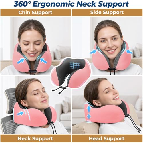 ExploreBliss Travel Pillow, Memory Foam Neck Pillow Airplane, Pink - color: Pink