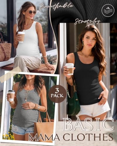 Riyiper 3 Pack Women's Maternity Tank Tops - color: Black, White, Light Gray, size: X-Large