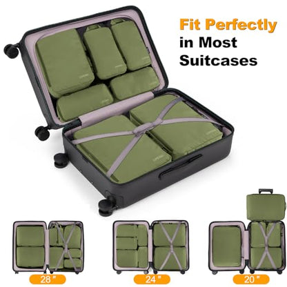 Lumesner 8 Set Compression Packing Cubes, Travel Suitcase Organizers - color: Army green