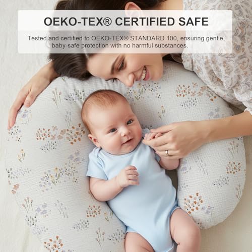 Little Grape Land 100% Cotton Muslin Nursing Pillow Covers 2 Pack, (Dew) - color: Dew&basil