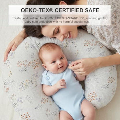 Little Grape Land 100% Cotton Muslin Nursing Pillow Covers 2 Pack, (Dew) - color: Dew&basil