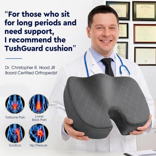 TushGuard Seat Cushion, Memory Foam Office Chair Cushion - Grey, Large - color: Grey, size: Large