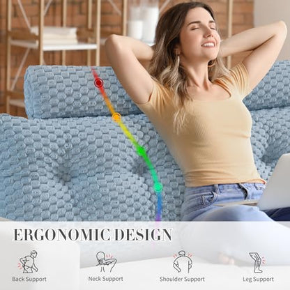 EUHAMS Headboard Pillow Queen with Neck Roll, Triangular Backrest Pillow - color: Blue, size: Queen