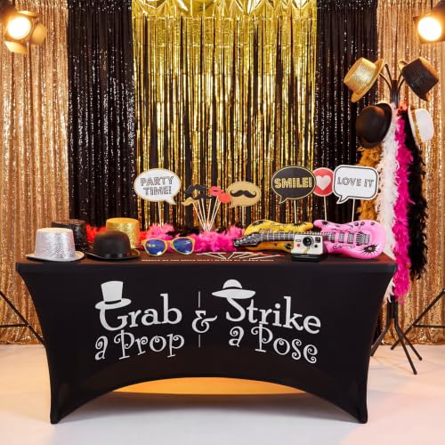 Oudain Photo Booth Tablecloth Hat Strike Pose Black Stretch Table Cover - color: Balck, style: Top Hat Strike Pose