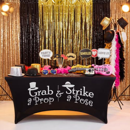 Oudain Photo Booth Tablecloth Hat Strike Pose Black Stretch Table Cover - color: Balck, style: Top Hat Strike Pose