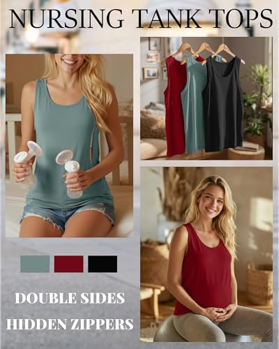 Ficerd 3 Pack Women's Nursing Tank Tops - color: Black, Gray Green, Red, size: Large